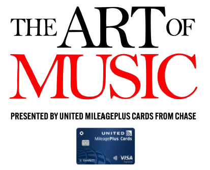 Bold red MUSIC title above United Visa card